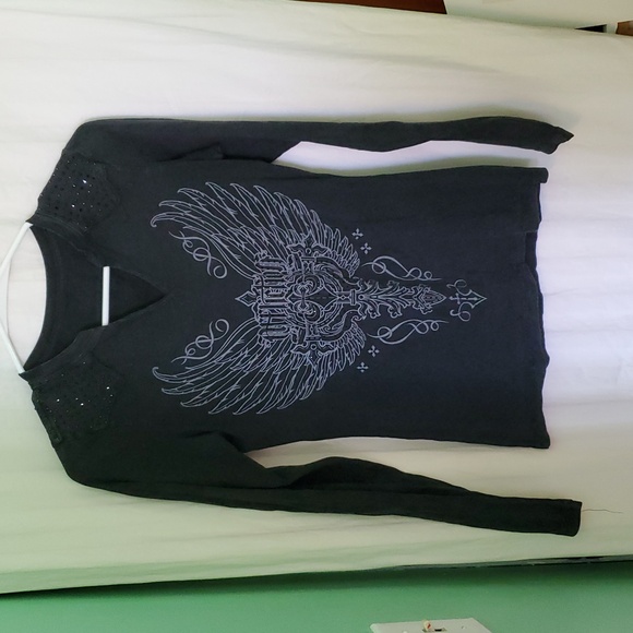 Vintage Y2k Sparkly Affliction Long Sleeve T Shirt - Picture 2 of 11